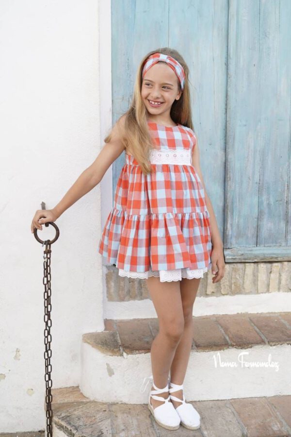 VESTIDO BURDEOS VICHY NARANJA